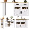 Ausziehbarer Bartisch mit Stauraum(138-204×39×104cm) , 360° drehbare Essbar,Moderner Beweglicher Bar Table,Hochtisch Kücheninsel Bistro Table, Sideboardschrank mit Regalen, weiß Bild 2