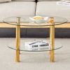 Couchtisch 70/60x70/60x42 cm, 2 Ebenen aus gehärtetem Glas mit Metallgestell in Gold Bild 3