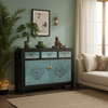 Vintage Kommode Blau verziert chinesisch Schrank Sideboard Kolonial-Stil Antik-Stil Lowboard asiatisch orientalisch Fernost shabby-chic Landhaus Bild 4
