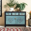 Vintage Kommode Blau verziert chinesisch Schrank Sideboard Kolonial-Stil Antik-Stil Lowboard asiatisch orientalisch Fernost shabby-chic Landhaus Bild 2