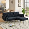 Ecksofa mit Schlaffunktion 191x130 cm, Samt, L-förmig, 3-fach verstellbare Rückenlehne, multifunktionales Schlafsofa,Schwarz Bild 3
