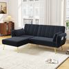 Ecksofa mit Schlaffunktion 191x130 cm, Samt, L-förmig, 3-fach verstellbare Rückenlehne, multifunktionales Schlafsofa,Schwarz Bild 4