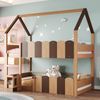 Merax Kinderbett, Etagenbett 90*200 cm, Hausförmiges Design mit erhöhten Sicherheitsgeländern. Das Obere Bett verfügt über Einen Lattenrost. Holzfarbe Bild 3