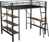 Hochbett aus Metall mit Schreibtisch & 3 Ablagen, 90x200 cm, Schwarz, ohne Matratze Bild 5