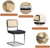 LVHOM Freischwinger 2er Set Esszimmerstuhl, Retro Küchenstuhl mit Chromgestell & Rattan-Rückenlehne, gepolsterter Kunstleder-Sitz, stapelbar, moderne Wohnzimmerstuhl, Schwarz Bild 3