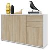 Vladon Sideboard Ben V3, Kommode mit 3 Türen und 2 Schubladen, Weiß matt/Eiche Sägegrau (117 x 74 x 36 cm) Bild 4
