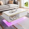 Couchtisch 100x50 cm Weiss Hochglanz LED Beleuchtung goldene Streifen 3 Schubladen Wohnzimmer Tisch 50kg Bild 4