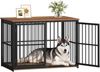 Hundekäfig Möbel, 100cm Hundebox für Zuhause mit 3 Türen, 100x60x70cm, Hundebox Holz Indoor, Beistelltisch, Hundekäfig Hochbelastbar, für Mittelgroße bis Große Hunde, Vintagebraun & Schwarz Bild 2