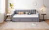 Schlafsofa Samt mit Ausziehfunktion & USB-Anschluss, 90x190 cm, grau, ohne Matratze Bild 2