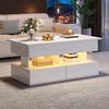 KLAM HOME Couchtisch Multifunktionaler Couchtisch mit Hubmechanismus (Moderner Sofatisch mit LED-Beleuchtung und Stauraum), Eleganter Beistelltisch in Hochglanzweiß mit Glasplatte Bild 4