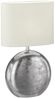 LED Tischlampe mit Metallfuß Silber Antik & Leinenschirm Beige, Höhe 51cm Bild 2