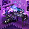 YOUDENOVA Gamingtisch Gaming Schreibtisch L Form 120x80 cm mit LED Steckdose Regal Schwarz (1-St) Bild 3
