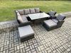 Fimous 10 Sitzer Hoher Rücken Rattan Gartenmöbel-Set Ecksofa mit Rechteckiger Esstisch 2 Sesseln 2 Großer Hockern Bild 2