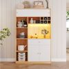 Merax Küchenbuffet mit LED- Beleuchtung, Küchenschrank Buffetschrank Kommode (1-St, B115 × T35 × H180 cm) Hochschrank Sideboard mit Schublade, 3 Türen und offenen Regalen Bild 2