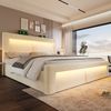 Polsterbett 160x200 cm mit Stauraum, LED, USB-/Type-C-Ladestation, Samt, Beige, ohne Matratze Bild 3