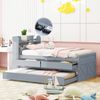 Einzelbett 90×190 cm mit Ausziehbett und 2 Schubladen – Massivholz grau, Nachttisch mit USB Bild 2