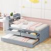 Einzelbett 90×190 cm mit Ausziehbett und 2 Schubladen – Massivholz grau, Nachttisch mit USB Bild 5