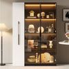Merax Glasvitrine (2-in-1-Design Multifunktionsschrank Vitrinenschrank, 1-St, 110.5x35x160cm) LED-Vitrine mit Glastür & seitlichem Rollregal,Hochschrank Bücherregal Bild 1