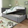 Kinderbett 90x190 cm mit hydraulischem Stauraum, L-Form, Samt, Grau, links/rechts montierbar Bild 4