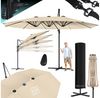 KESSER® Sonnenschirm Doppelsonnenschirm 4,6m x 2,7m | Ampelschirm Abdeckung & Windsicherung mit Kurbel & Ständer | Kurbelschirm Aluminium wasserabweisend | Neigbar Kippbar 360° Drehbar Beige, Mit LED Bild 5