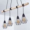 »Fornacelle« 4-flammige Hängelampe aus Metall und Holz in Schwarz/Natur, Modernes Design mit schirmen in Gitter-Optik, Höhe der Leuchtköpfe beliebig verstellbar, 4 x E27 max. 60 Watt Bild 4