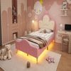 Novelux Kinderbett 90x200 Polsterbett mit LED und Krone - PU in Rosa/Weiß, weiche Schutzkanten, Metallfüße, Einzelbett fürs Mädchenzimmer Bild 2