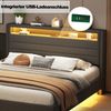 Polsterbett 160x200cm cm mit USB-Steckdose und LED-Licht, wendbares Kopfteil, verdecktes Fußteil, Doppelflachbett, Jugendbett, Erwachsenenbett, Leinenstoff grau Bild 5