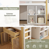 Kinderhochbett 90 × 200 cm – Massivholz & MDF mit Lattenrost, 2 Aufbewahrungsschränke, Schublade und Leiter, Natur & Weiß Bild 5
