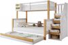 Etagenbett 90x200+120x200 cm, mit Sicherheitsgeländer, 3 Liegepositionen & Ausziehbett, Holz, weiß/natur Bild 5
