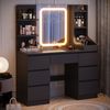 Devoko Schminktisch mit LED-Spiegel, Schubladen, Ablagefächer, Touch-Bedienung, Holzwerkstoff / Glas, Schwarz, 110 x 50 x 140 cm Bild 2