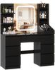 Devoko Schminktisch mit LED-Spiegel, Schubladen, Ablagefächer, Touch-Bedienung, Holzwerkstoff / Glas, Schwarz, 110 x 50 x 140 cm Bild 3