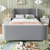 Kindereinzelbett 90×200 cm aus Samt-Stoff mit Weltraummuster, grau Bild 2