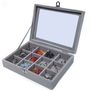Yudu Aufbewahrungsbox Schmucktablett Schmucklade Schmuckkästchen mit Glasdeckel grau Bild 4