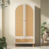 REDOM Kleiderschrank Garderobenschrank Weiß mit Gelb-Rattan-Dekor (Aufbewahrungschrank, 1-St, mit 2 Rattan-Türen, 1 Schublade, Kippsicherung) mit höhenverstellbaren Regalen Bild 4