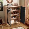 Schuhschrank mit geometrischen Türen, MDF/Spanplatte, 76 x 37 x 98,5 cm, Schwarz/Natur Bild 4