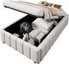 Polsterbett 90x200 cm, Leinen-MDF, mit hydraulischem Bettkasten, ohne Kopfteil, Beige Bild 5