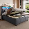 Polsterbett aus Leinenstoff mit LED, USB-Anschluss & Stauraum, 90x200 cm, Grau, ohne Matratze Bild 3
