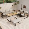 Merax Gartenlounge-Set 6 Personen, Loungegartenmöbel Balkonmöbelset 5 Teilig, Terassenmöbelset aus Seil mit Hocker & Gartentisch, Sofagarnitur Beige Bild 3
