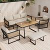 Merax Gartenlounge-Set 6 Personen, Loungegartenmöbel Balkonmöbelset 5 Teilig, Terassenmöbelset aus Seil mit Hocker & Gartentisch, Sofagarnitur Beige Bild 2