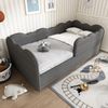 Merax Polsterbett Daybett 90x190cm, Kinderbett mit Lattenrost, Tagesbett Schlafsofa mit Ausziehbett 90x190cm, Samt, ohne Matratze , Grau Bild 3
