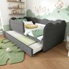 Merax Polsterbett Daybett 90x190cm, Kinderbett mit Lattenrost, Tagesbett Schlafsofa mit Ausziehbett 90x190cm, Samt, ohne Matratze , Grau Bild 2