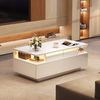 Couchtisch, Hochglanz-Couchtisch fürs Wohnzimmer Sofatisch mit 2 Schubladen Tragender Beistelltisch Kaffeetisch mit LED-Licht, Gehärtetes Glas, Weiß, 90 x 45 x 35.5 cm Bild 2