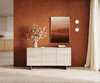 Sideboard Cuor 150 cm Keramik Laminam® Travertino Bianco Creme-Weiß 3 Türen Fuß Schwebeoptik Edelstahl Bild 2