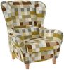 Supellex Sofia Ohrensessel mit Hocker | Design kariert Beige-Ocker Bild 2