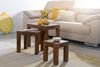 3er Set Satztisch Massiv-Holz Sheesham Wohnzimmer-Tisch Landhaus-Stil Beistelltisch dunkel-braun Naturholz Bild 3