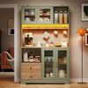 Merax 178 cm Küchenschrank, Hochschrank mit LED, Küchenregal mit Steckdose, Vitrine mit Türen aus gehärtetem Glas, Weinregal, Grün Bild 2