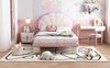 Polsterbett mit mehrfarbigen, wechselnden LED Lichtstreifen, Kopfteil mit Wellenschliff, mit gepolsterter runden Beine, Kinderbett mit Holzlatten, Einzelbett, Samt, Beige+Rosa, 90x200cm Bild 5