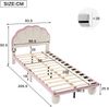 Polsterbett mit mehrfarbigen, wechselnden LED Lichtstreifen, Kopfteil mit Wellenschliff, mit gepolsterter runden Beine, Kinderbett mit Holzlatten, Einzelbett, Samt, Beige+Rosa, 90x200cm Bild 4