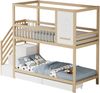 Kinder-Etagenbett 90x200 Massivholz Weiß & Holz Sicherheitsleiter Schubladen Stauraum Bild 4