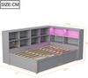 Merax Daybett LED Einzelbett, Schlafsofa 90*200, mit Mehrfachsteckdose und mehreren Staufächern, hydraulisches Bett, Massivholzbett, multifunktionales Holzbett, Grau Bild 4